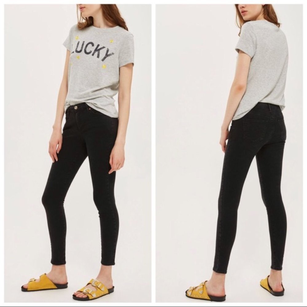 Topshop SIDNEY Mid Rise Moto BLACK W26